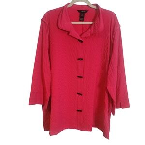 Ali Miles Womens 3X Pink Textured Seersucker Toggle Button Top 3/4 Sleeve Artsy